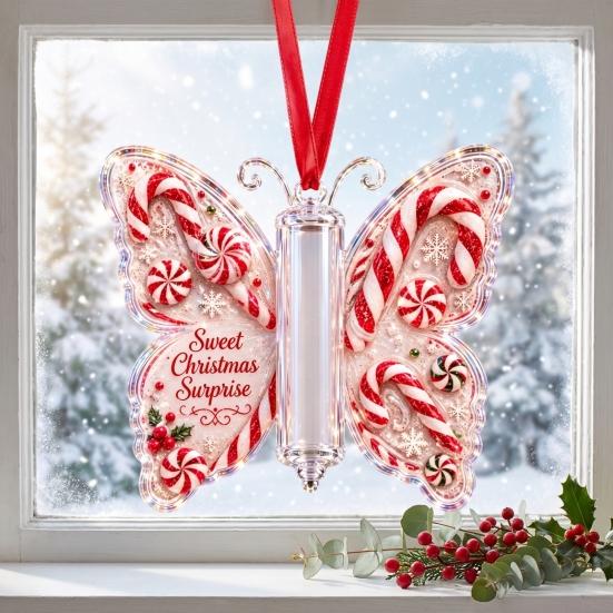 Weihnachtsbaum-Hänge-Dekoration Bargeld-Geschenk-Schmuckstück, Acryl-Schmetterling Geldhalter mit Eingebaut?in Ornament für durchsichtiges Fach, Weihnachtsbaum,