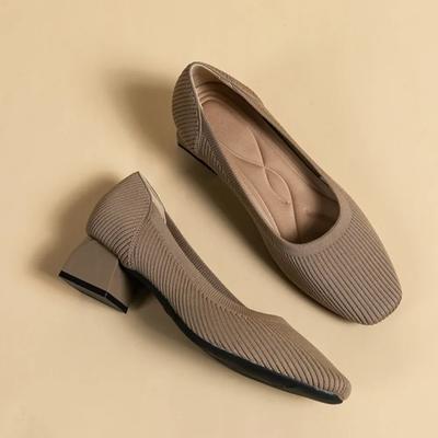 Rough Order Shoes Women Mid Heel 4cm Breathable Knitted Oversized Soft Soled Casual Woven Shoes Cloth Shoes Wide Heels Women