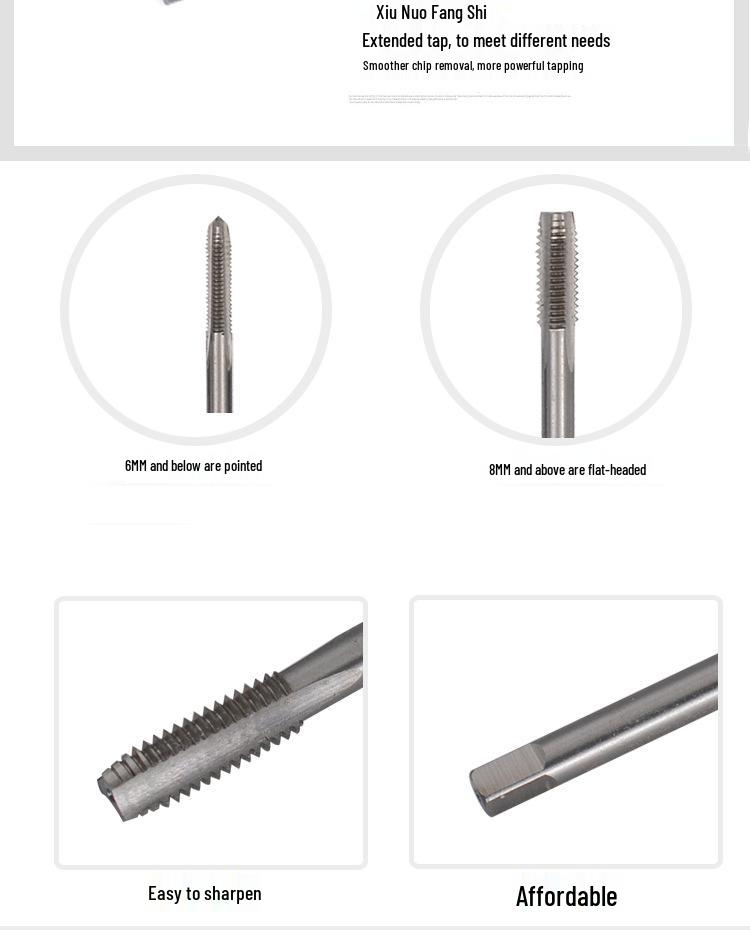 Extended High-Speed Steel Straight Flute Tap M6810*100*200 Extra Long for Machine Threading