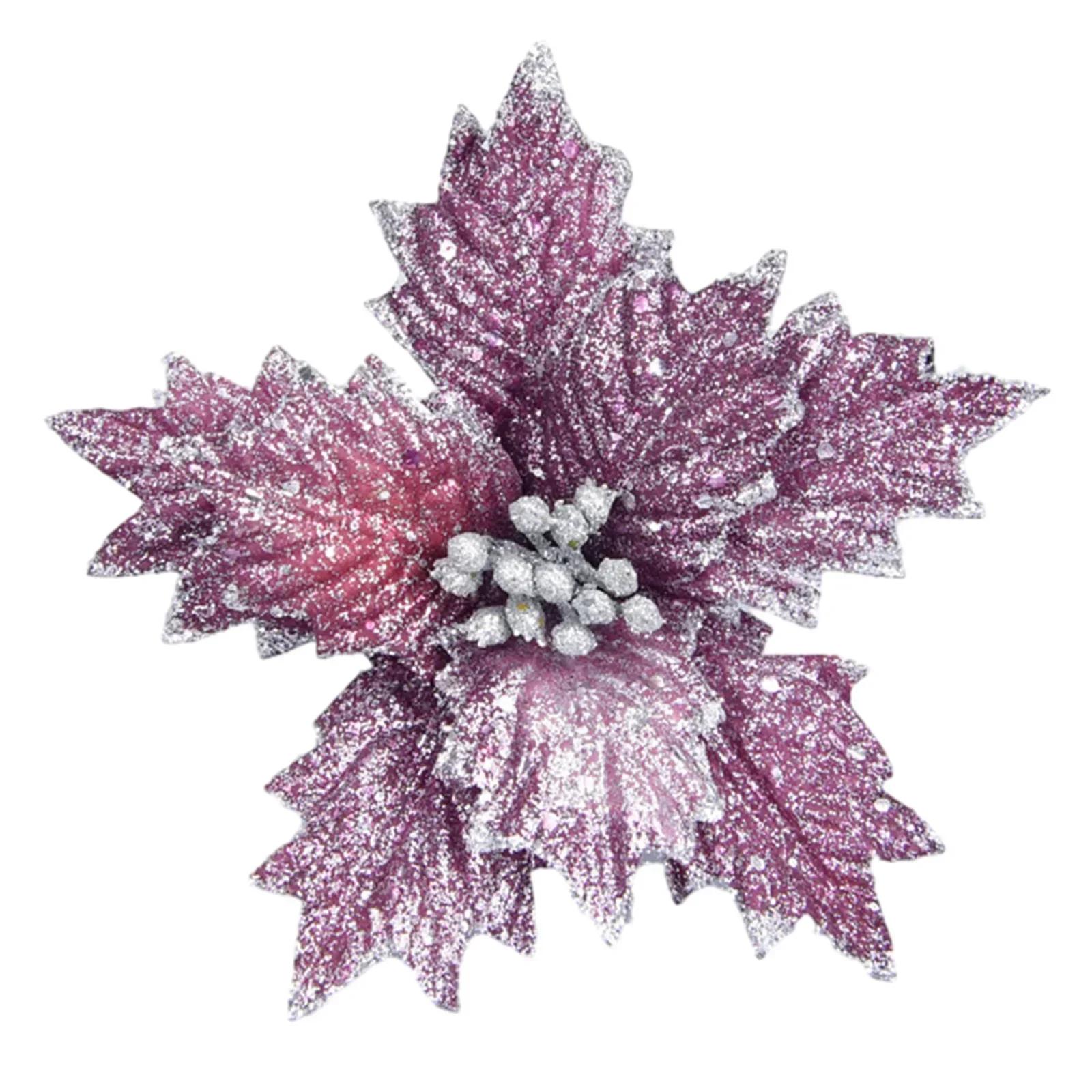 

19cm Christmas Fabric Simulation Poinsettia Glitter Flower Hanging Drop Ornaments Xmas Tree Pendant Decoration Party Home Decor