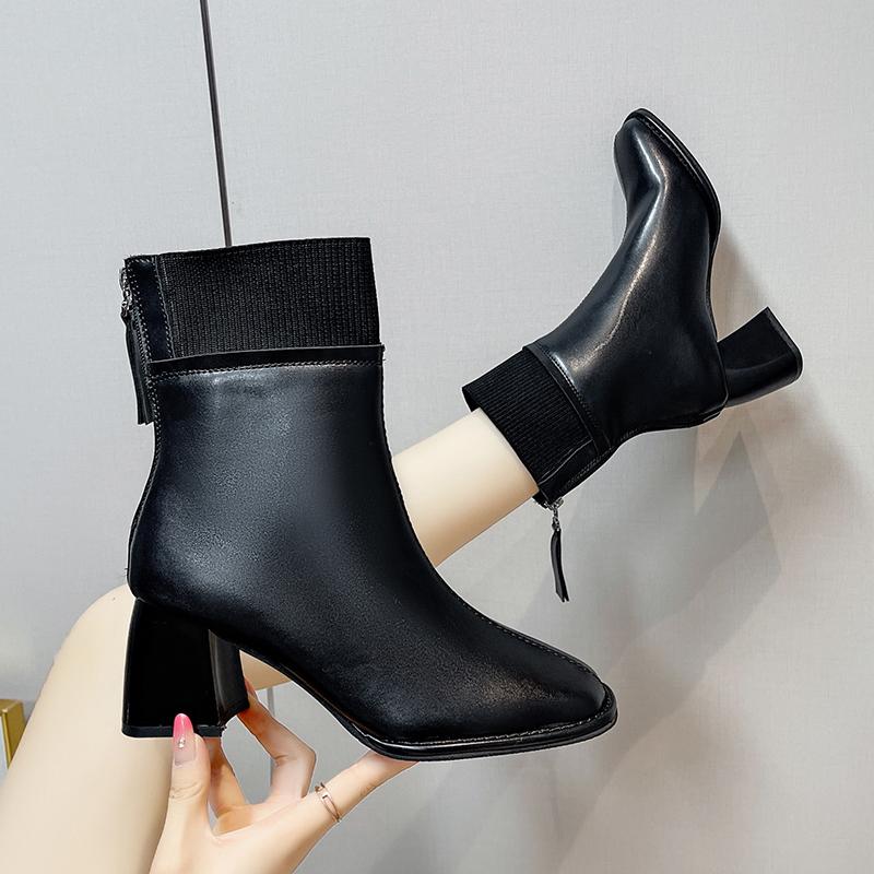 Women'S Ankle Snow Boots Warm High Heels Shoes Winter Short Plush Shoes Woman Fashion Chelsea Boots Dress Pumps Mujer