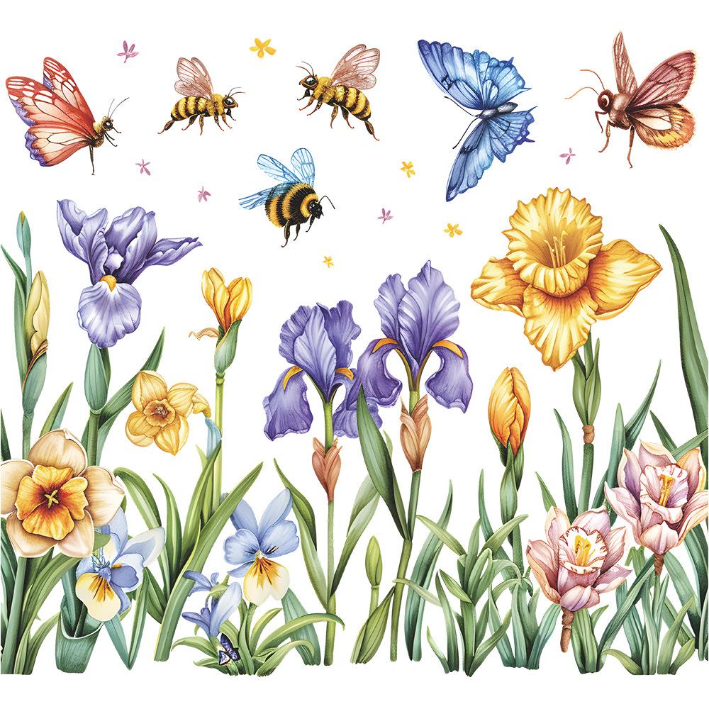 

Свіжа Ручна Розписна Квітка Метелик Статична Наклейка на Вікно Захист від УФ для Скляного Вікна Домашній Декор 35x38CM різнокольоровий