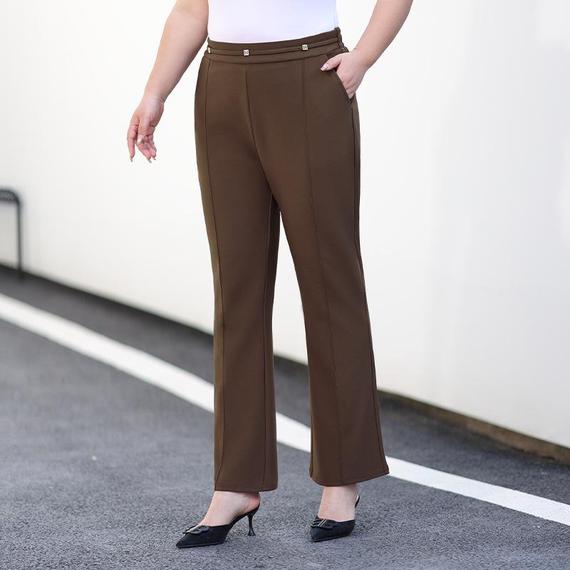 Women's Slightly Flared Pants Spring Loose and Tight Waist High-waisted Horseshoe Pants Flared Casual Pants