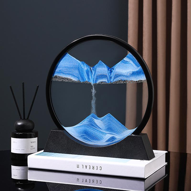 7/12inch Moving Sand Art Picture Round Glass 3D Deep Sea Sandscape In Motion Display Flowing Sand Frame Relaxing Desktop Decor