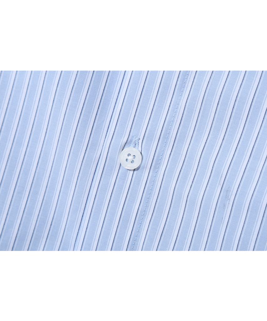 BASEMOMENT Hidden Pocket Striped Crop Half Shirt Sky Blue