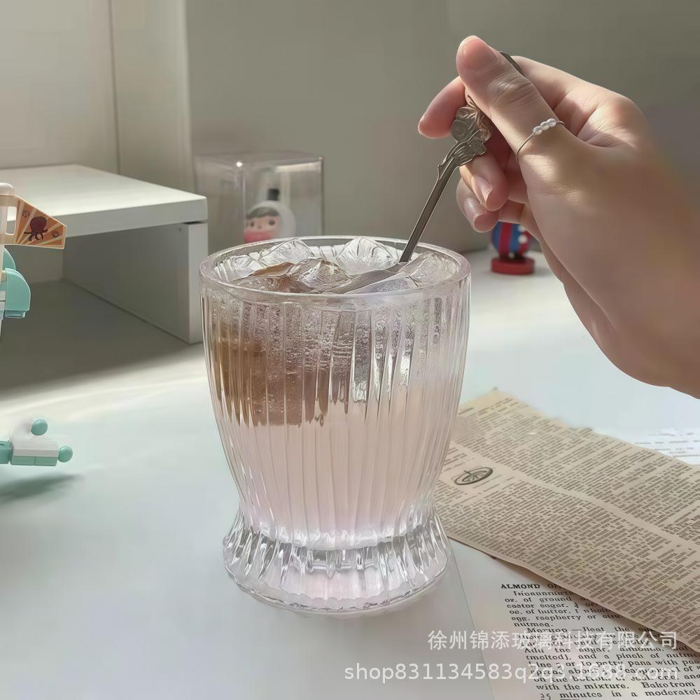 Slim Waist Vertical Stripe Glass Cup for Whiskey, Coffee, Milk, or Wine - Office Souvenir Drinkware 280ml