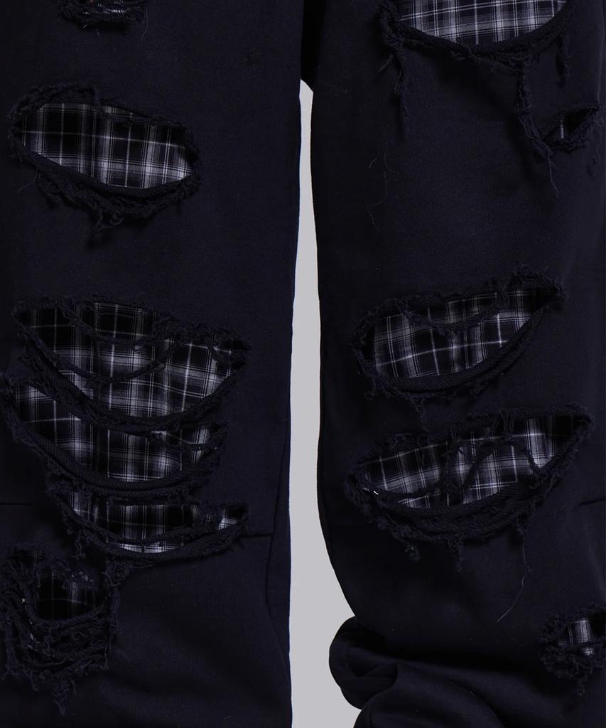 Jeidideuleondeon (U) Black Check Backed Distressed Monster Jogger Black