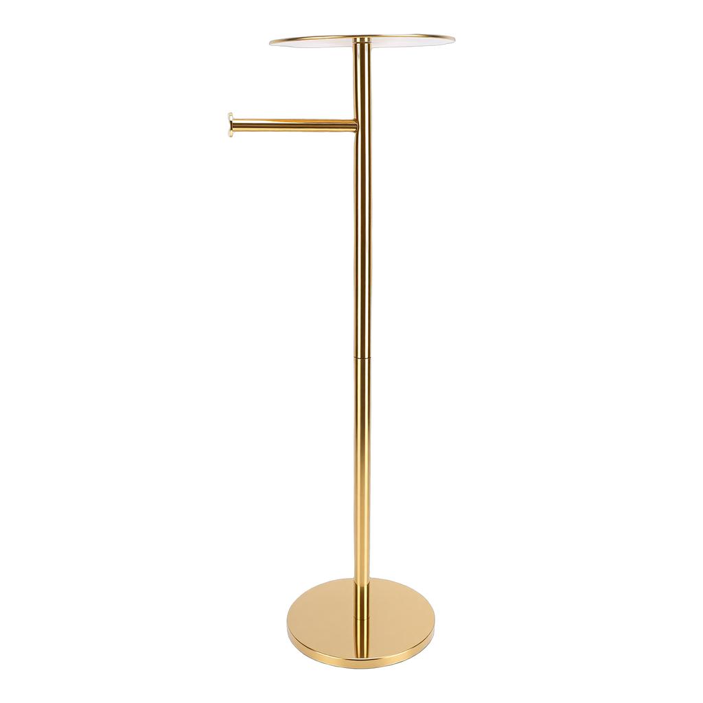 Standing Toilet Paper Holder Stylish Stable Stainless Steel Tissue Roll Stand with Phone Tray for Bathroom