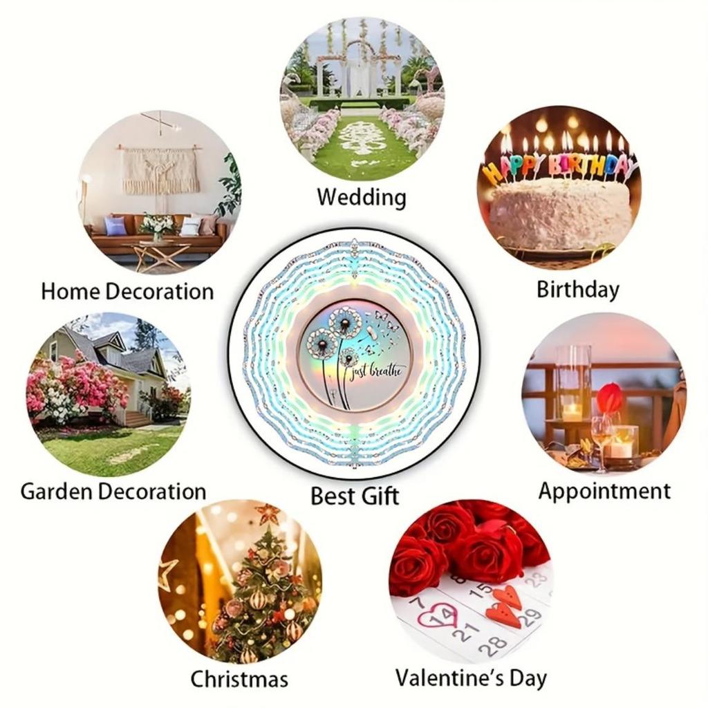 10 Inch 2D Kinetic Metal Wind Spinner Rainbow Iridescent Dandelion Design 360 Rotating Hook for Indoor Outdoor Garden Decor Gift for Women Men