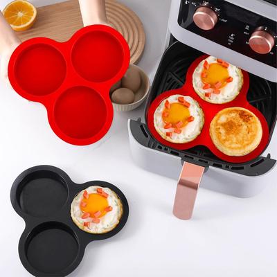 3-fach Silikon-Eierform Runde Muffinformen für Heißluftfritteuse Ofen Toaster Backen Kleine Kuchen Cupcakes Frühstück Eierkuchenform