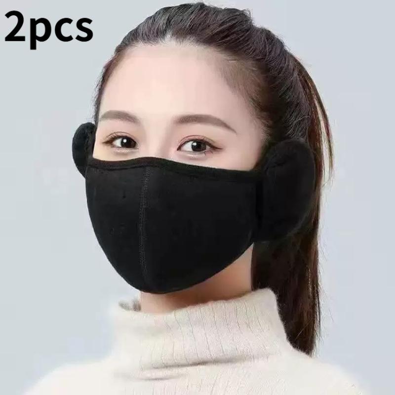 

2PCS winter warm mask, with earmuffs - windproof and breathable polar, elastic neutral cold weather mask, winter mask, washable mask black