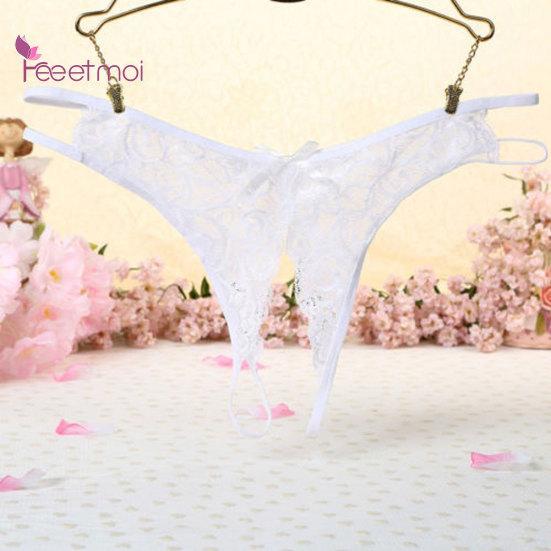 Krajkové kalhotky Spodní prádlo bez rozkroku Tanga pro ženy Sleep Colthes G-string Sexy oblečení Sexy květinové kalhotky s mašlí