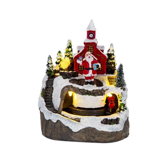 Christmas Igloo Ornaments Church Figurines with Rotating Train LED Lights Music Box Figurines Decorative Holiday Decor Festive Gift