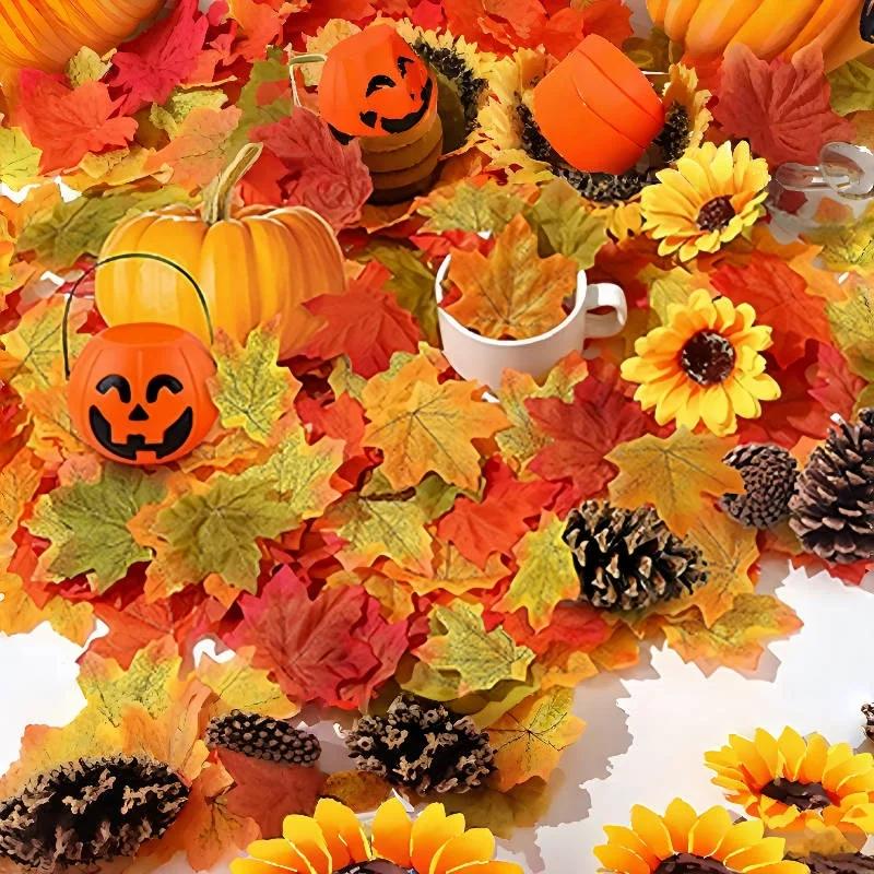 40pcs Autumn Thanksgiving Decoration Simulation Maple Leaf Autumn Home Decoration Colorful Leaf Courtyard Festival Decoration