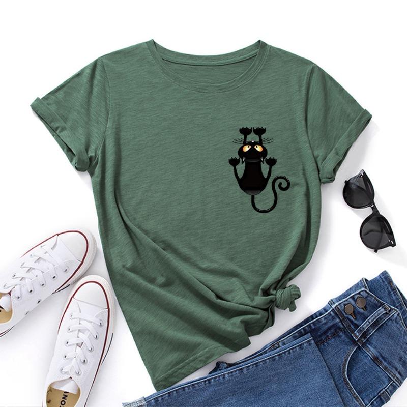 Summer Women's Cute Cat Print Loose Round Neck Pure Cotton Short Sleeved T-Shirts Women’s