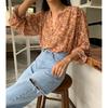 Spring New Korean Floral Shirt Top Women's Spring and Autumn Chiffon Shirt