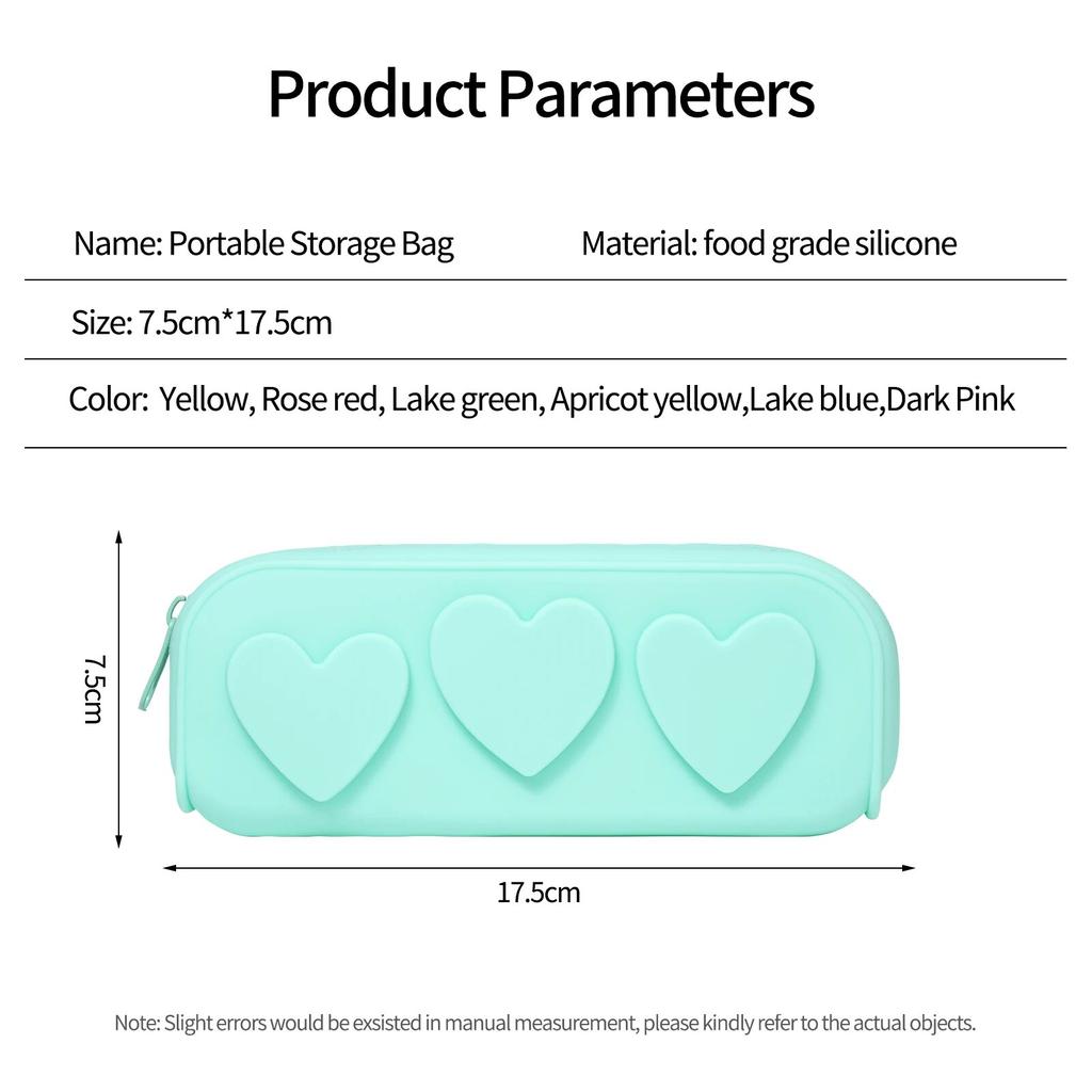 Sacchetti Zip in Silicone Riutilizzabili a Forma di Cuore Sacchetto in Silicone Borsa Cosmetica Portatile Astuccio per Pennelli da Trucco per Donne