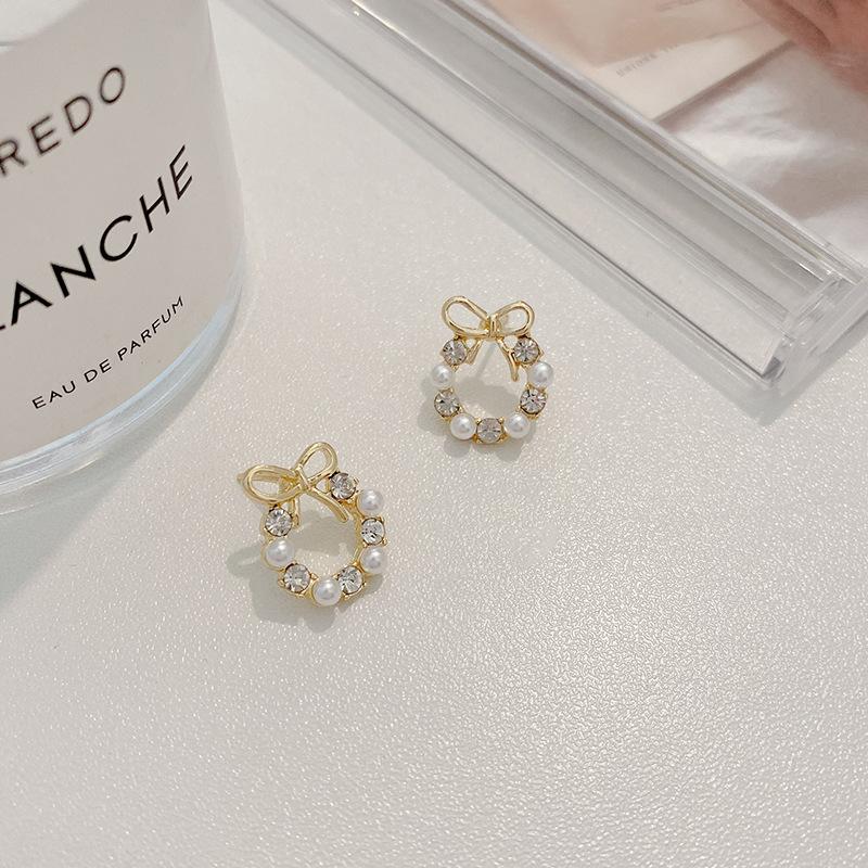 Silver needle pearl earrings retro niche stud earrings femininity earrings