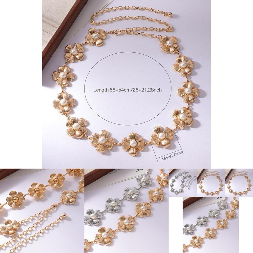Vintage Metall Hüftkette Für Damen Mit Perlenverzierungen Und Geschnitztem Blumendetail