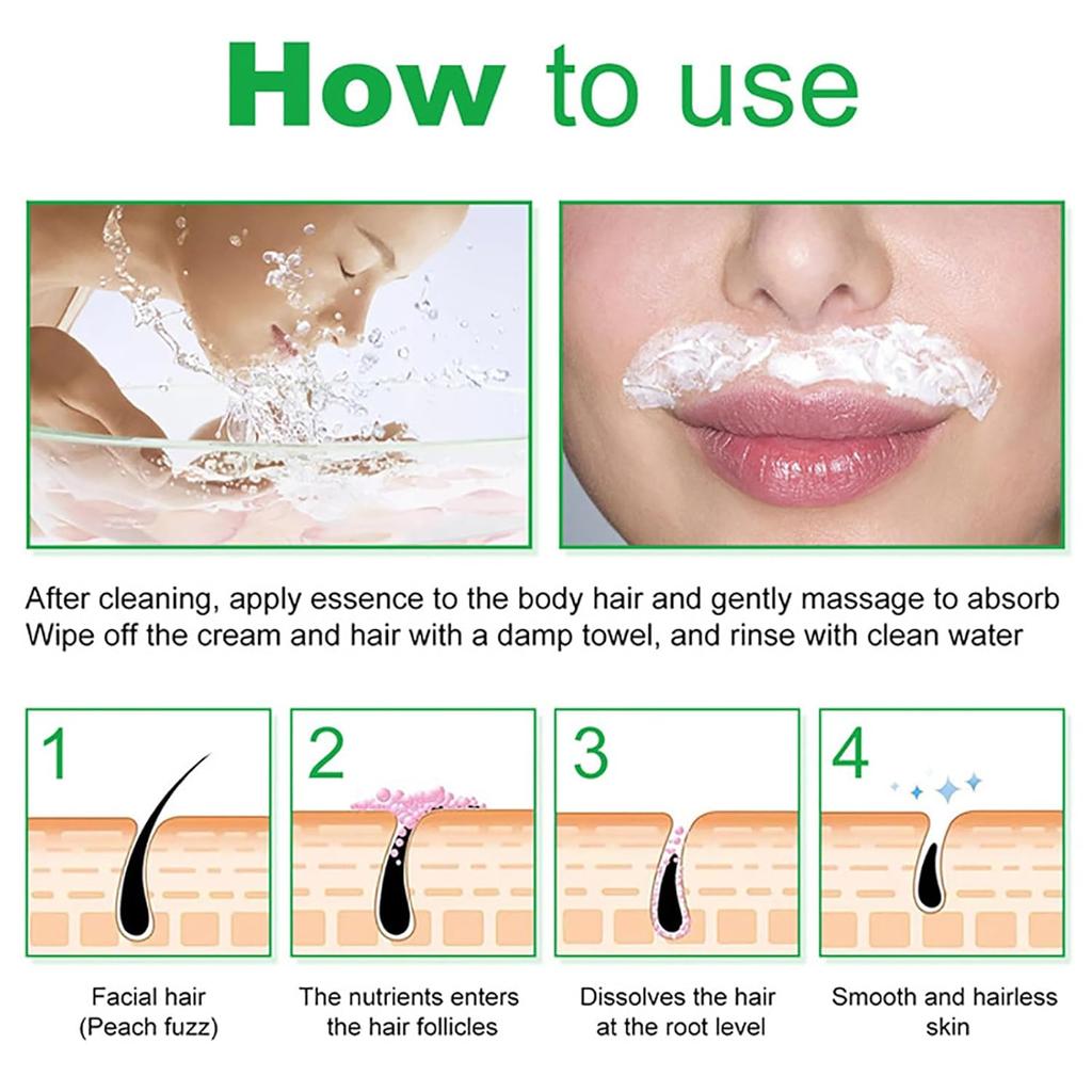 Facial Depilatory Cream, Aloe Vera Hair Remover Cream for Upper Lip and Chin for Women Face Hair Remover for Sensitive Skin Gentle and Non-Irritating