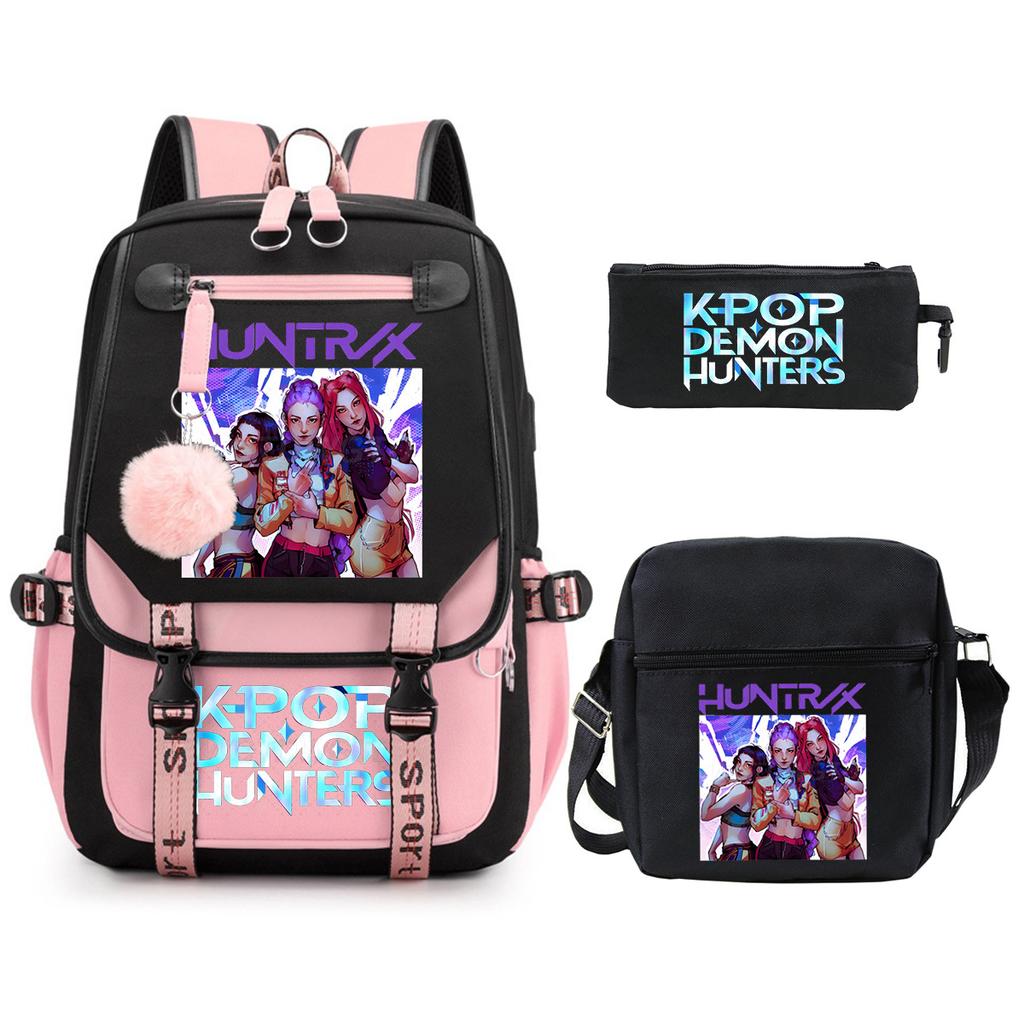 Demon Hunters Peripheral Printing Children's Fashion Backpack Cross-border Large Capacity Primary and Secondary School Student Leisure School Bag Set