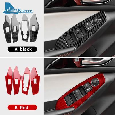 Für Mazda 3 Axela 2014 2015 2016 2017 2018 LHD RHD Auto-Fensterheber-Knopfleiste Verkleidung Zubehör Echter Weicher Kohlefaser-Aufkleber