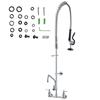 Commercial Faucet with Pre-Rinse Sprayer, 44" Height, 8" Center, 12" Swing Spout, Wall Mount Kitchen Sink Faucet, Brass Constructed Device with Pull