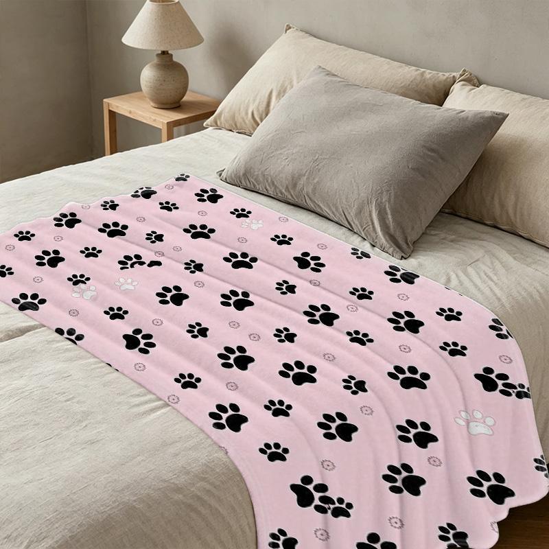 Plush Flannel Throw Blanket for Bedroom - Cute Paw Print, Soft Fuzzy, No Shedding, Cozy Warm Home Decor, Perfect for Halloween & Christmas