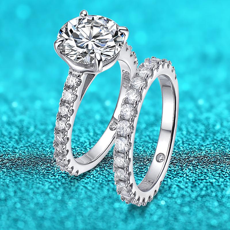 Smyoue 18k Plated 0.6-4.2CT All Moissanite Rings for Women Sparkly Luxury Wedding Diamond Band 100% 925 Silver Jewelry