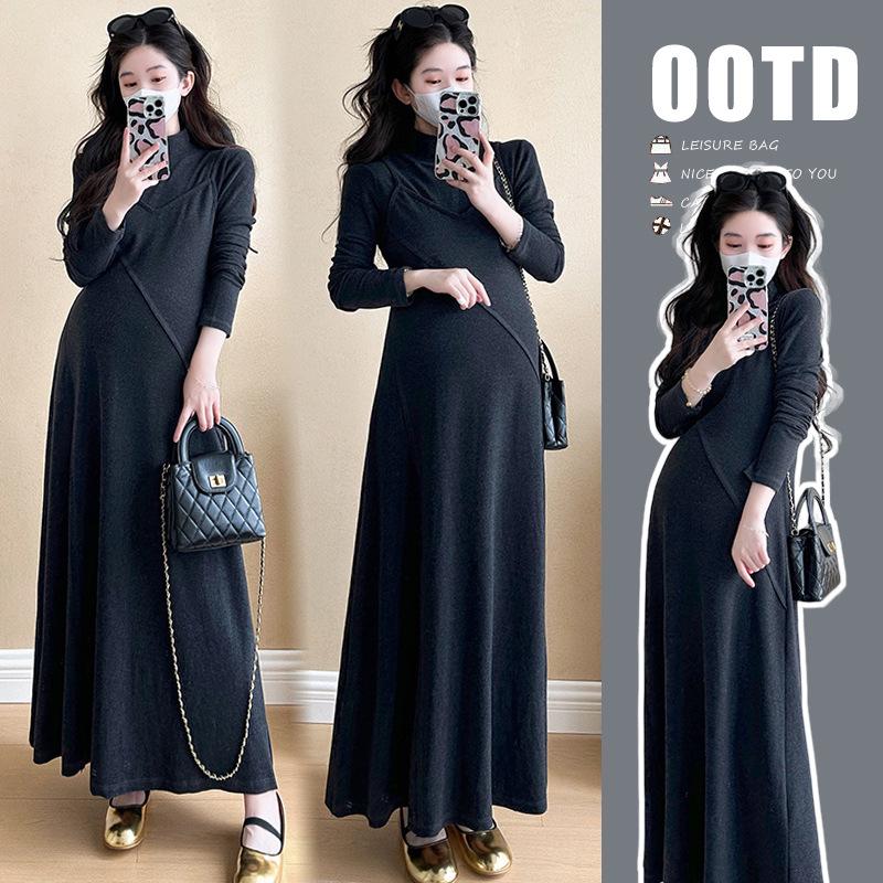 

Осенний комплект свитера и юбки для беременных в корейском стиле 2024 - Повседневный, свободный костюм с капюшоном для беременных M чёрный/цветочный
