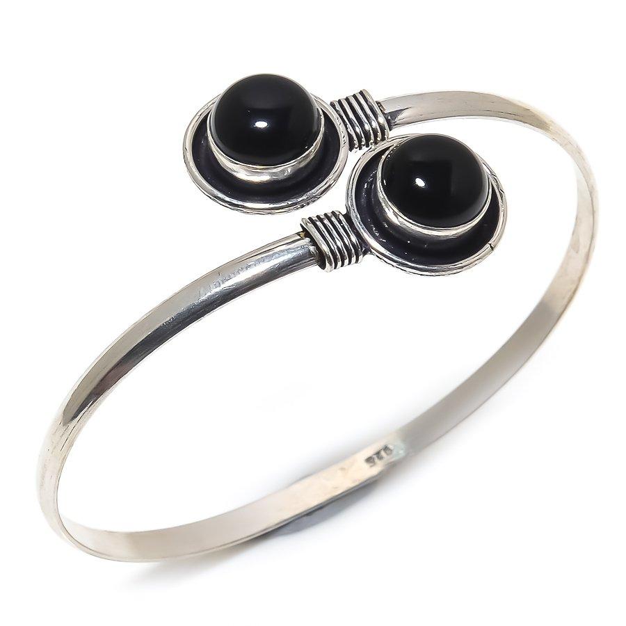 

Рождественский подарок ручной работы браслет-манжета из натурального черного оникса с драгоценным камнем Adj. q9l37