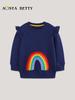 Besticktes Rundhals-Mädchen-Sweatshirt - Europäischer & Amerikanischer Stil, Herbst Gestrickter Baumwoll-Pullover für kleine und mittlere Kinder