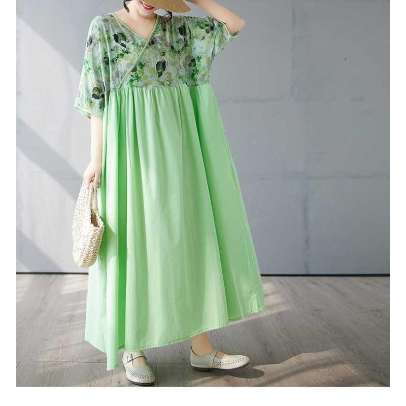 Summer Patchwork Retro Style Dress Long Skirt
