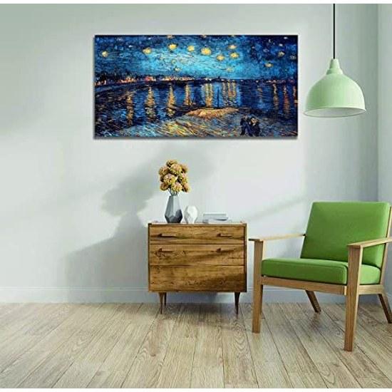 Painting Starry Night Gogh Poster Decorative Art Reproduction Canvas Room Decoration Wall Hanging Sofa Background Framed Finished Product (40x80cm