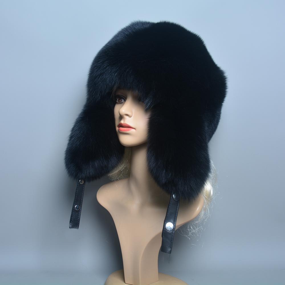 Real Fur 100% Fox Skin Russian Businessmen Pilot Bombers Full Map Unisex Hat Ushanka Winter Ear Guard Hat Raccoon Fur Beanie Hat