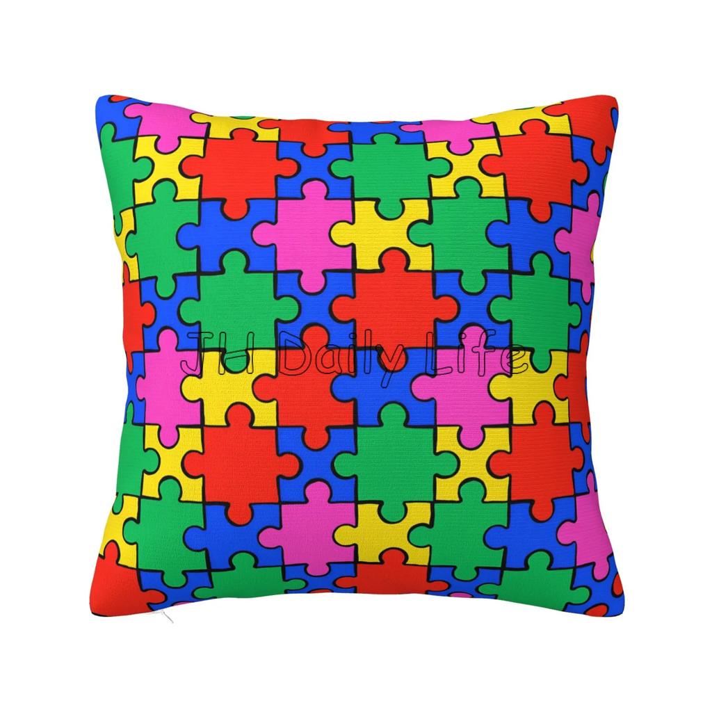 Autism Awareness Colorful Puzzle Piece Cushion Cover Pillow Case Home Office Car Decor Soft Bed Sofa Pillowcase Pillow Cover