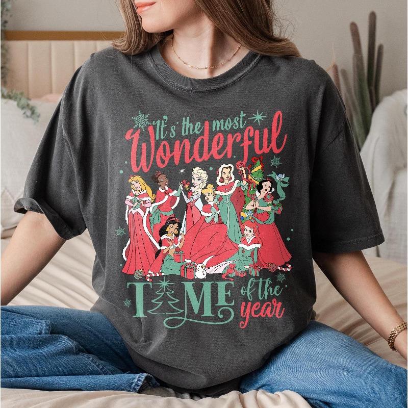 Retro Princess Christmas Shirt The Best Time of the Year Theme Four Seasons Neutral Pure Cotton Casual Fashion Tshirt