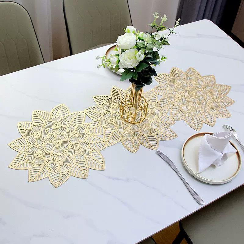 

PVC Hot Stamping Table Flag High Temperature Resistant No-rinse Long Table Mat Hotel Home Creative Meal Mat Light Luxury Oil Resistant Table Runner 30x90cm золотой