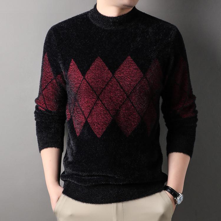 

Men s Winter Faux Mink Velvet Sweater - Half-High Collar, Thick, Warm Base Layer 4XL (180-200 Jin) червоний