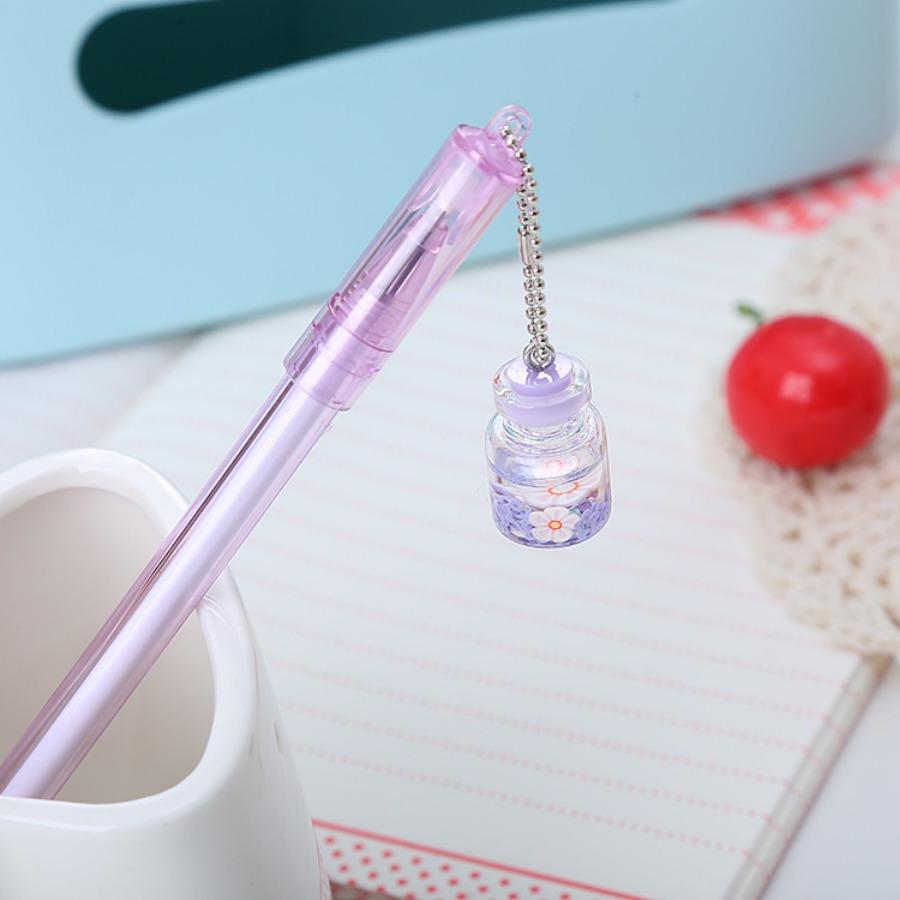 Back to school season 2Pcs 0.5mm creative drift bottle pendant gel pen, girly heart pendant pen, cute stationery water-based signature pen