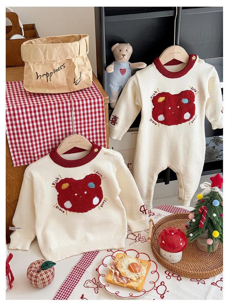 2025 Autumn/Winter Family Cartoon Knitted Sweater for First Birthday - Mother-Daughter Full Moon Outfit