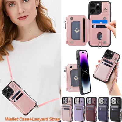 Crossbody portemonnee magnetische multi-kaartsleuf flip lederen tas met ritssluiting voor iPhone 15 14 plus 13 12 11 pro max voor samsung s23 s22 ultra plus s21 a14 a54
