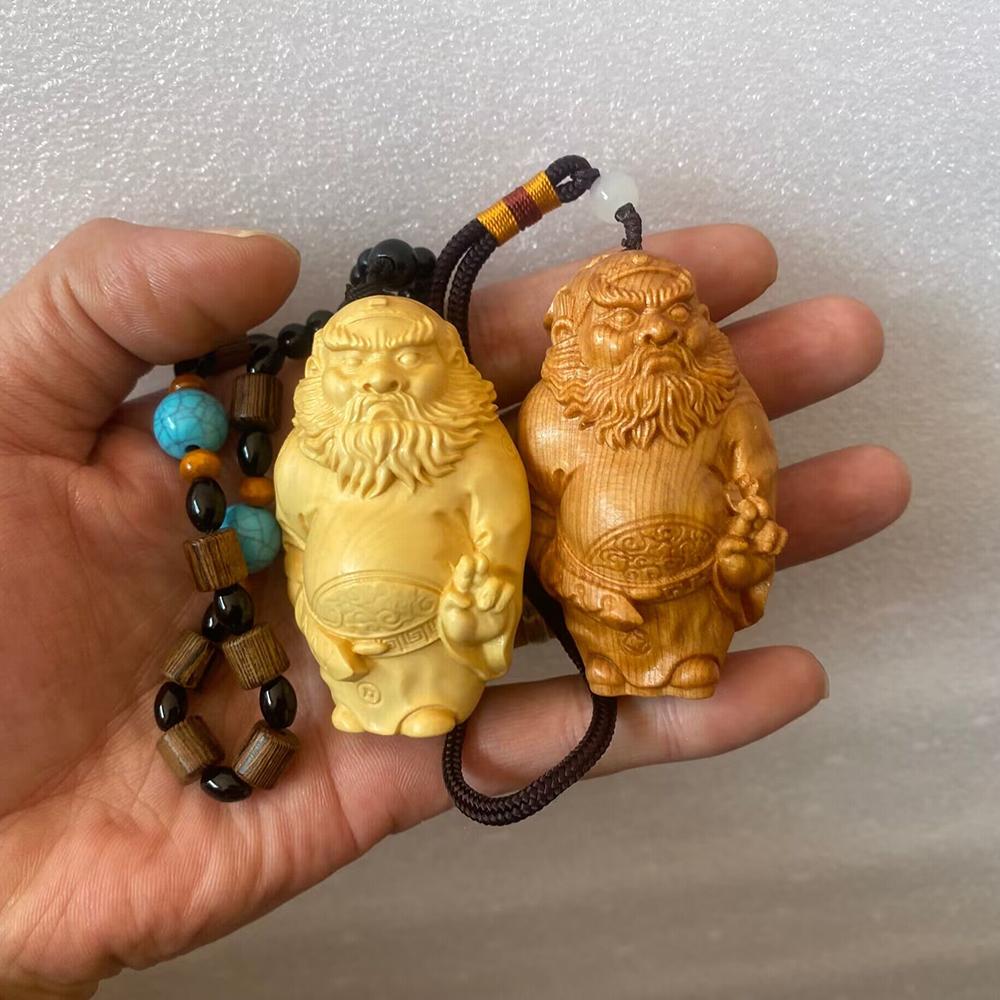 Solid Wood Carving Tianshi Zhongkui Ornaments Small Model Attract Wealth and Ward Off Evil Spirits Character Decoration Bestgift