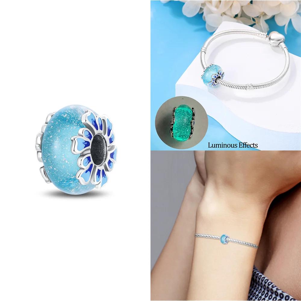 925 Silver Bracelet Women Diy Jewelry Gift Accessories Charms Beads Pink Murano Glass Blue Flower Butterfly Beads