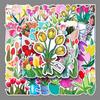 Tulip Fresh Flowers & Cartoon Plants Stickers (50 Sheets) - Creative Diary, Notebook, Car & Luggage Decor