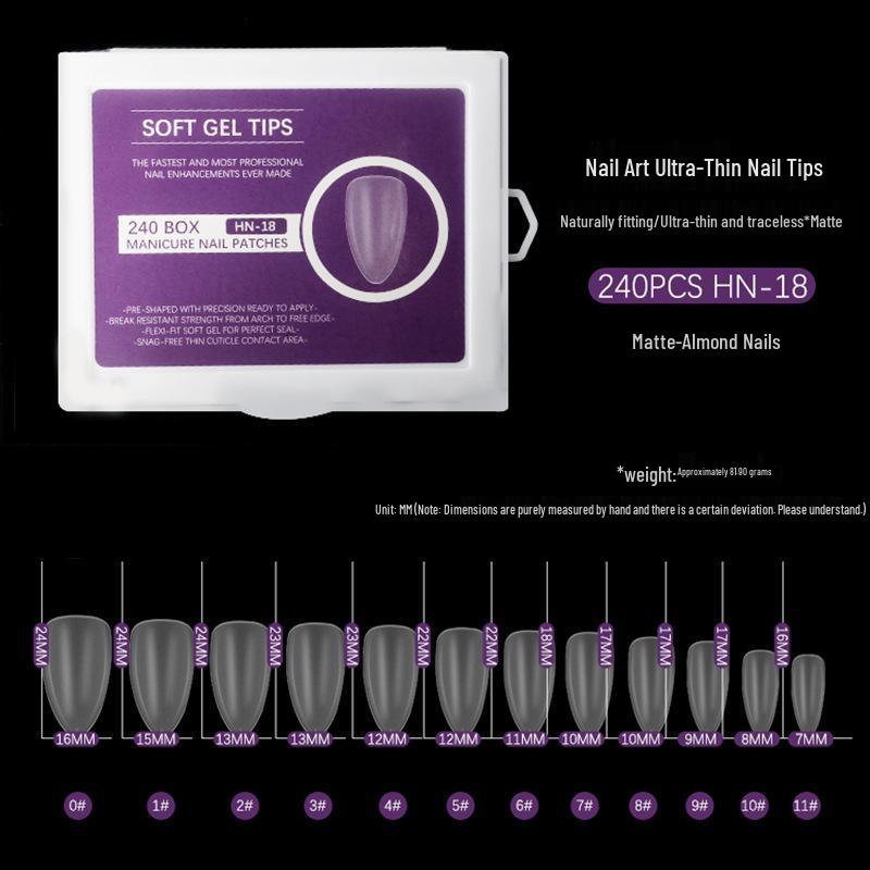 Ultra-Thin Seamless Matte Nail Tips - 240 Piece Boxed Set: No-File, Full-Stick False Fingernails