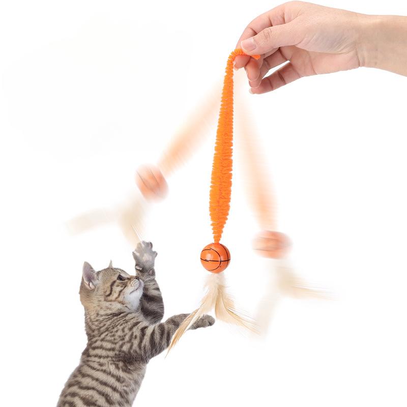 

Cat Interactive Toys Tickle Cat Colorful Feather Bouncing Ball Pet Supplies Puzzle Kitten Teasing Indoor Cat Feater Ball Toy 1pc random color