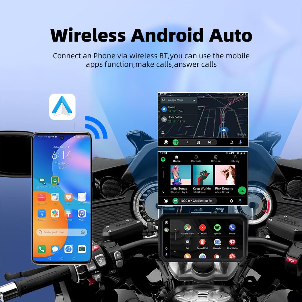 6inch 1080P HD Motorcycle Carplay Waterproof Android 12 4G DVR Multimedia Player Wireless CarPlay Android Auto Touch Screen