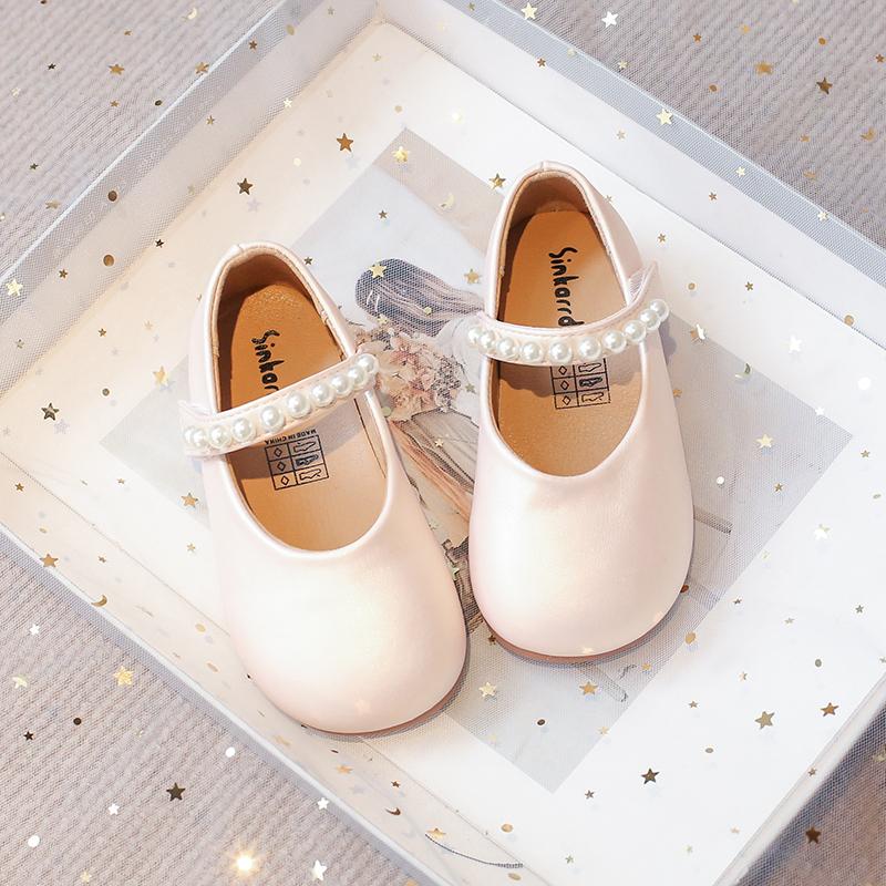 Chaussures en Cuir pour Petites Filles Souples Mary Janes pour Enfants avec Perles Perlé Chic Princesse Doux Simples Ballerines pour Enfants Blanches pour Mariage