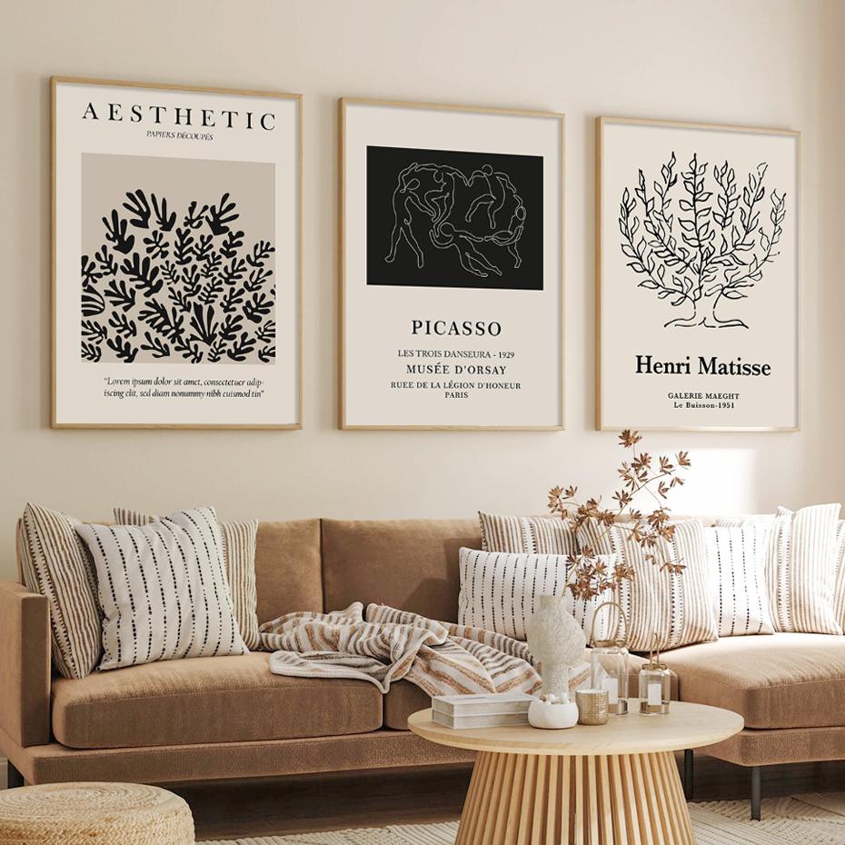 Boho Matisse Poster Beige Black Abstract Line Art Canvas Paintings Wall Print Pictures Bedroom Living Room Interior Home Decor